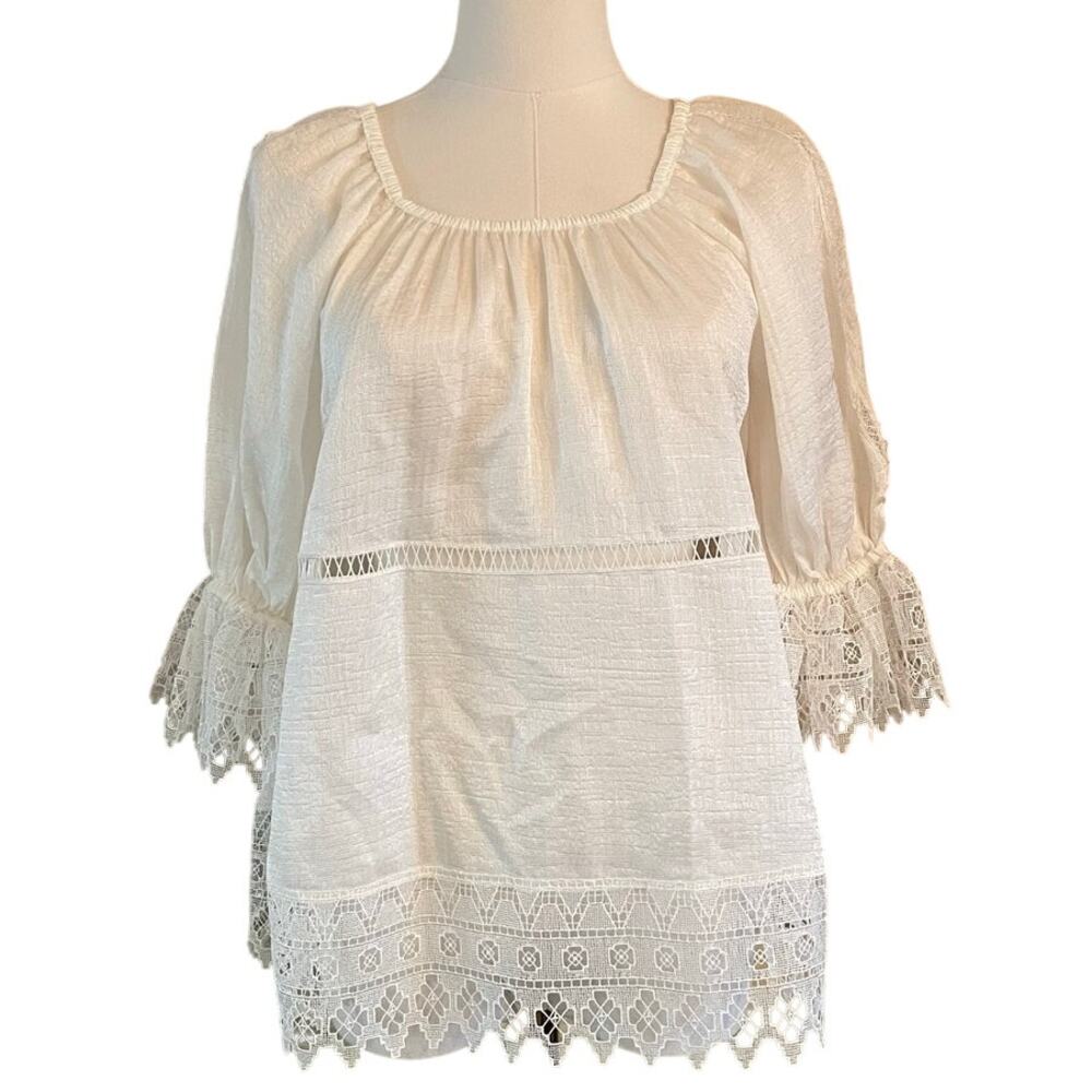 Leon Max Cotton & Silk‎ White Lace Boho Peasant Top - Size XS